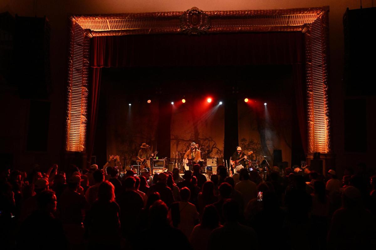 Brent Cobb performs with his tour band The Fixins during his set for the inaugural South of Atlanta Fest on Sunday, April 13, 2025, at the Capitol Theatre in Macon, Georgia. Grammy-nominated country artist Brent Cobb organized and headlined the two day music festival in Macon, highlighting local and state artists.