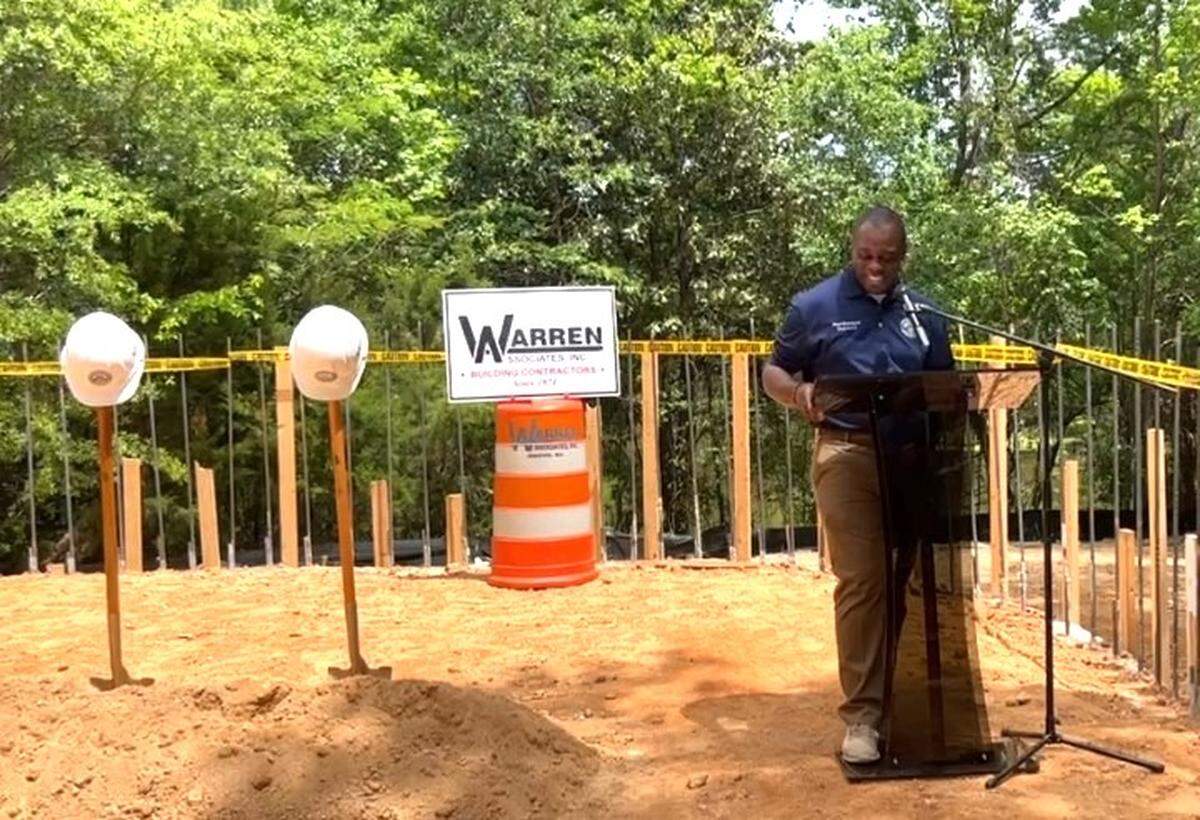County Commissioner of District 2 Paul Bronson speaks at a ceremonial groundbreaking for the Cliffview Lake Park improvement project in Bibb County.