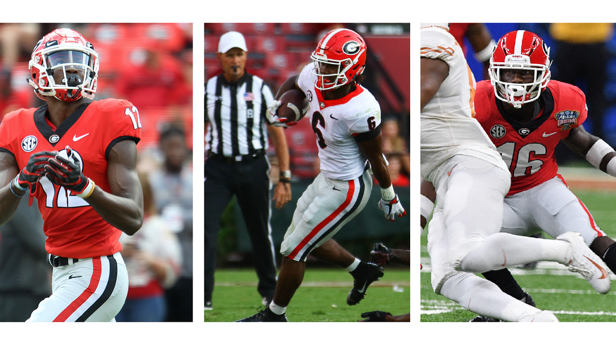 From left to right: Wide receiver Tommy Bush, running back James Cook and cornerback Divaad Wilson