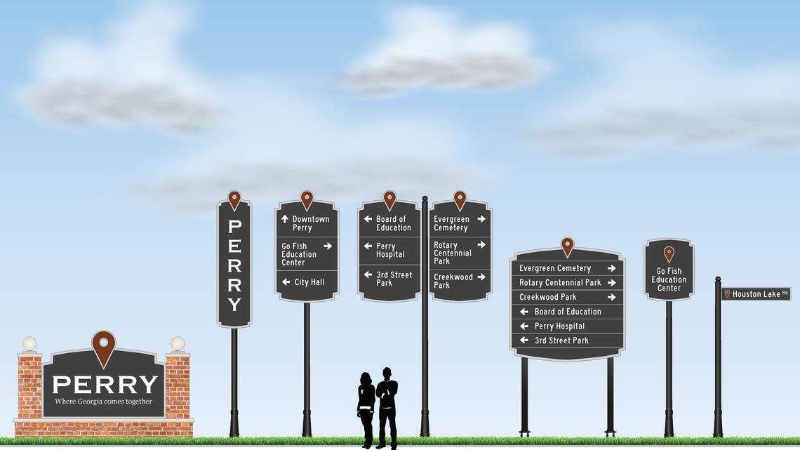 An artist rendering shows the design of new signage coming to Perry to help people find places of interest.