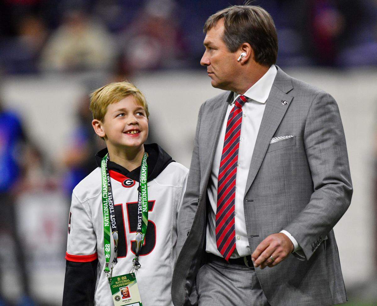 Georgia head coach Kirby Smart walks onto the field prior to the Bulldogs’ College Football Playoff National Championship game against Alabama Monday night.