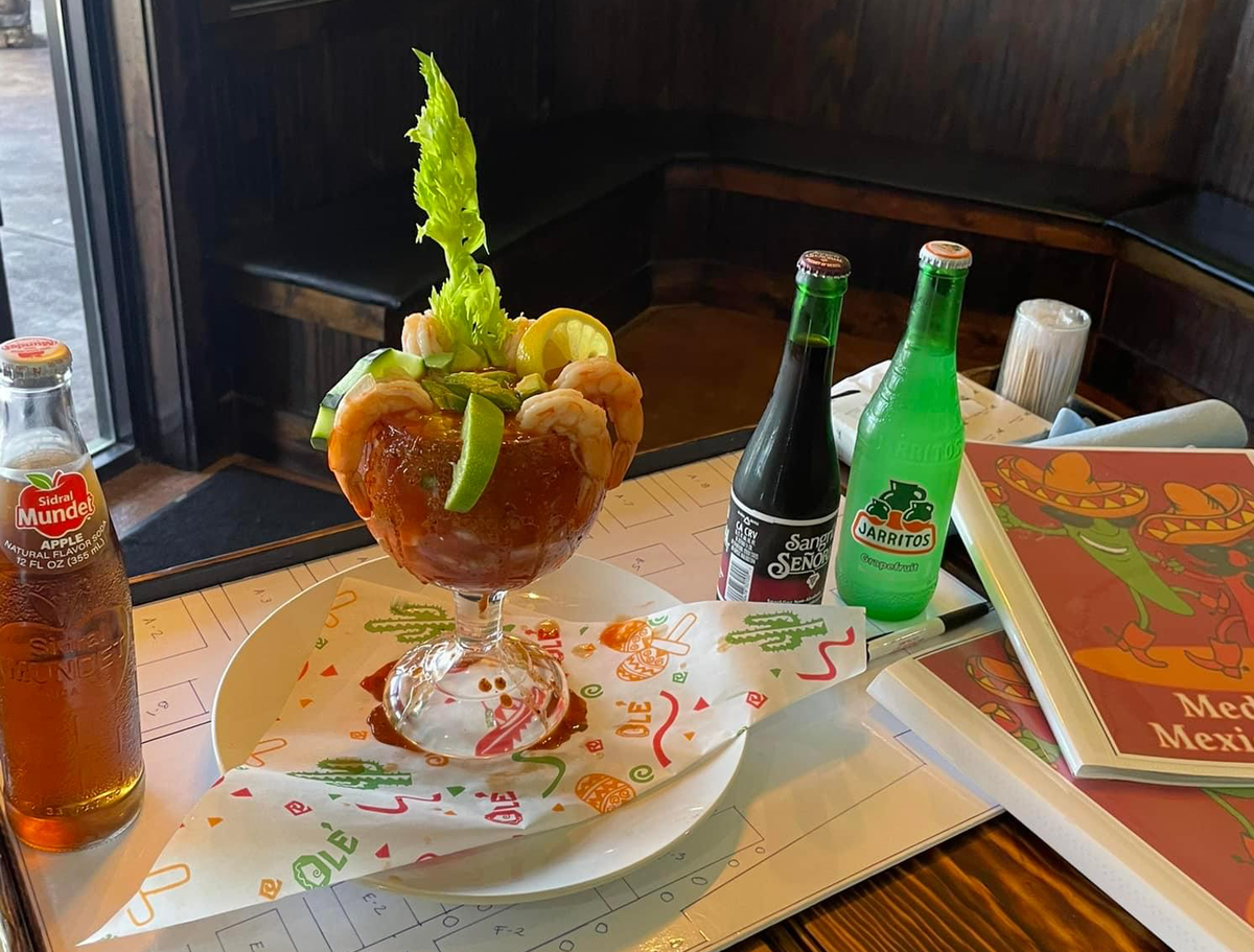 Shrimp cocktail in a seasoned tomato sauce with avocado and cucumber that’s served with saltine crackers at Medina’s Mexican Grill at 1281 South Houston Lake Road in Warner Robins. The photo has been cropped.