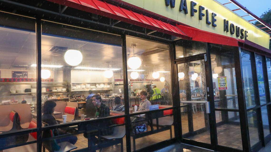 Libertarian Presidential candidate Chase Oliver sits down for an interview during a campaign visit to the Waffle House in Savannah on Friday, October 10, 2024.