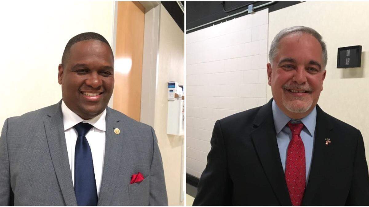 Candidates for Georgia school superintendent, from left: Democrat Otha Thornton and Republican incumbent Richard Woods