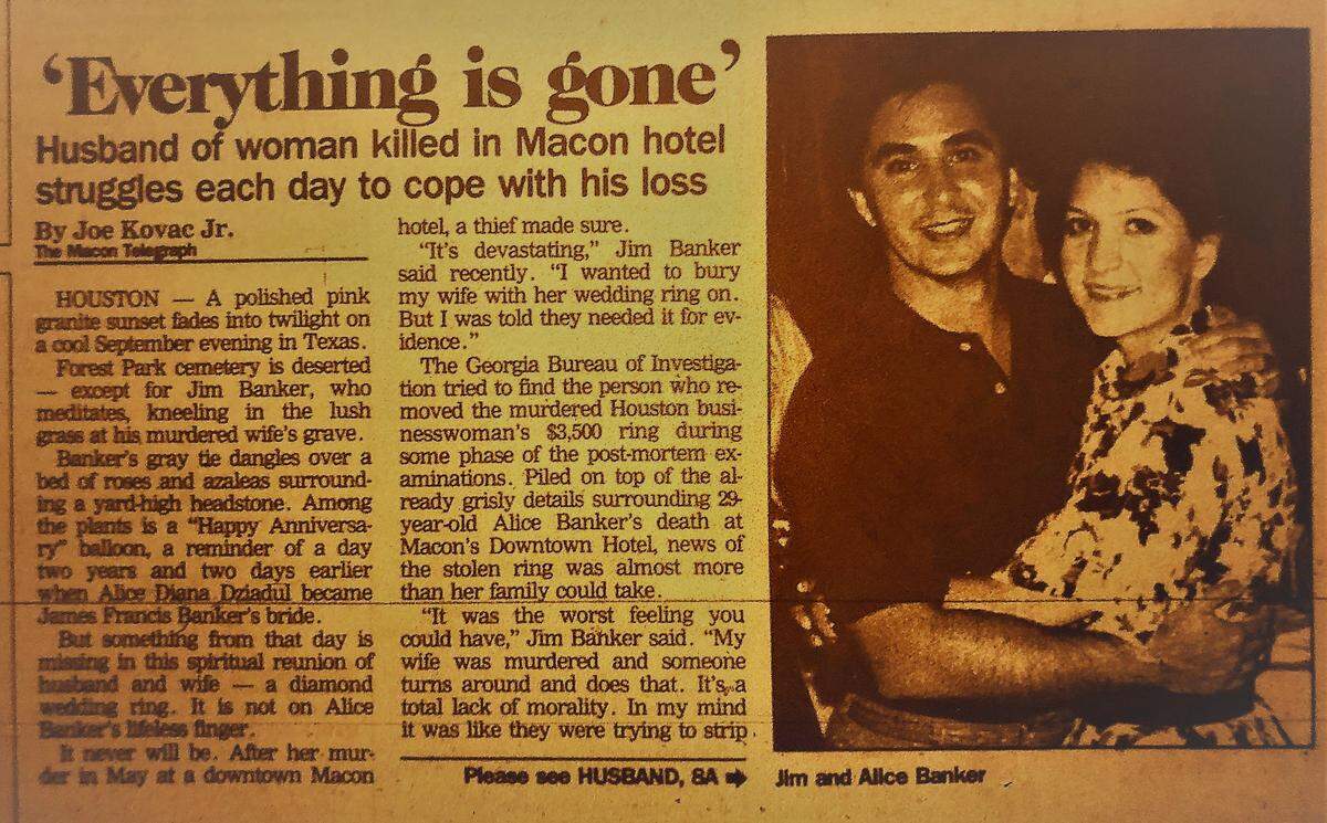 Jim and Alice Banker in a clipping from a Telegraph article published after Alice’s death in 1991.