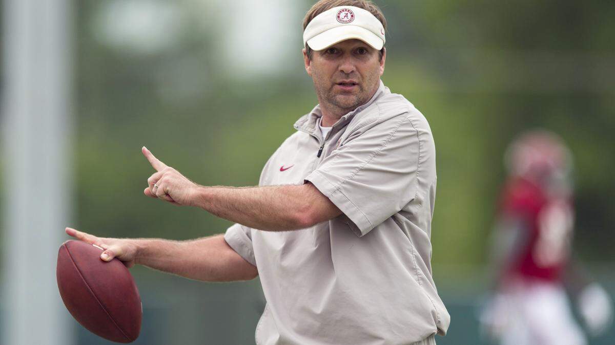 In this April 14, 2015, file photo, Alabama defensive coordinator Kirby Smart leads drills during an Alabama NCAA college football practice in Tuscaloosa, Ala. The defensive stars will be all over the field, and even in the press box, during the Southeastern Conference championship game. No. 2 Alabama and No. 18 Florida both have NFL-calibre talent on defense and Crimson Tide defensive coordinator Kirby Smart is a hot name in head coaching searches.