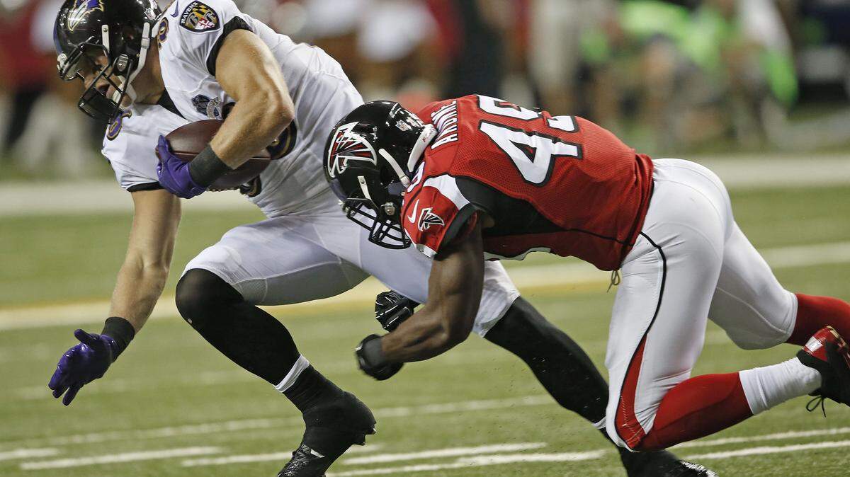 Linebacker Derek Akunne (49) and the Atlanta Falcons open the NFL season Monday against Philadelphia.
