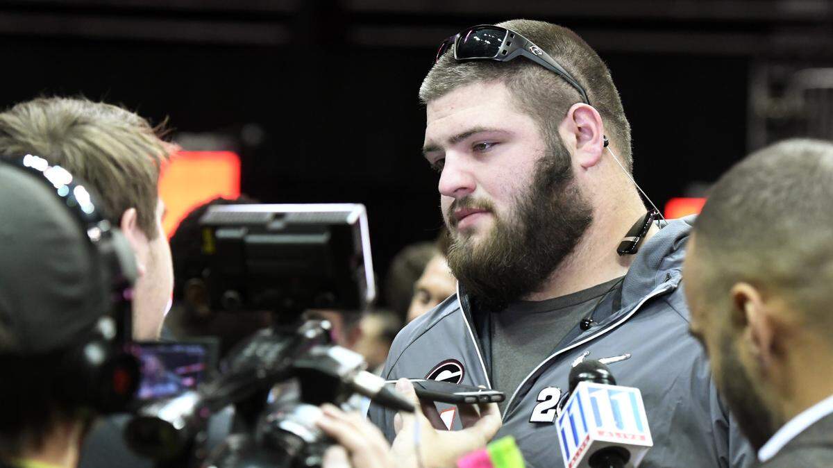 Georgia right guard Ben Cleveland fields questions during Saturday's media day.