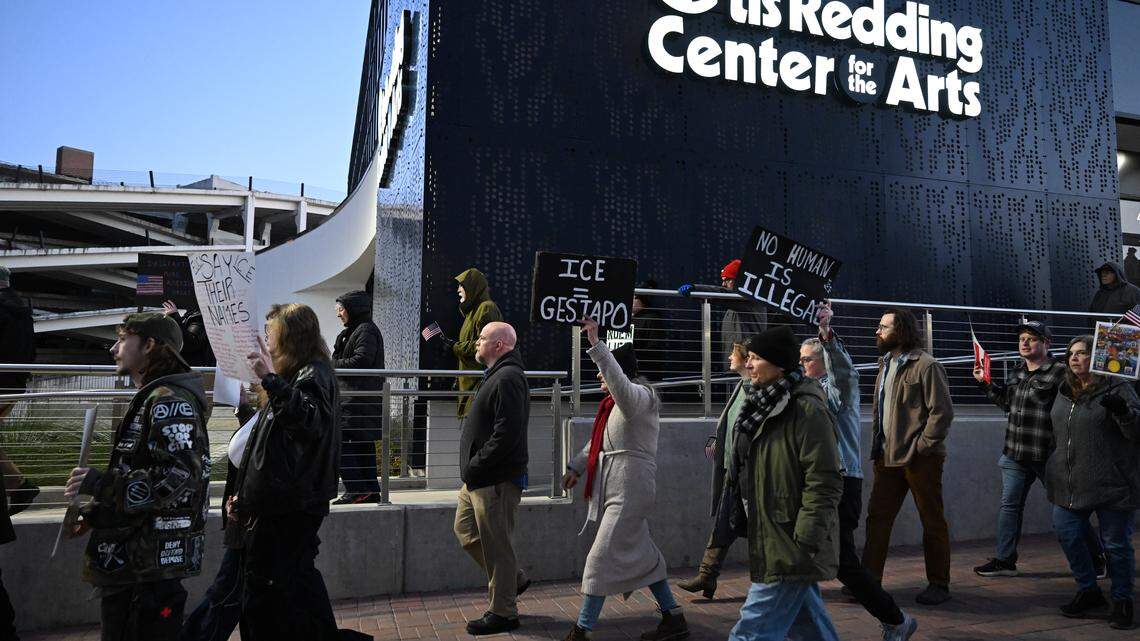 Anti-ICE protest rebukes ‘collapse’ of due process in downtown Macon