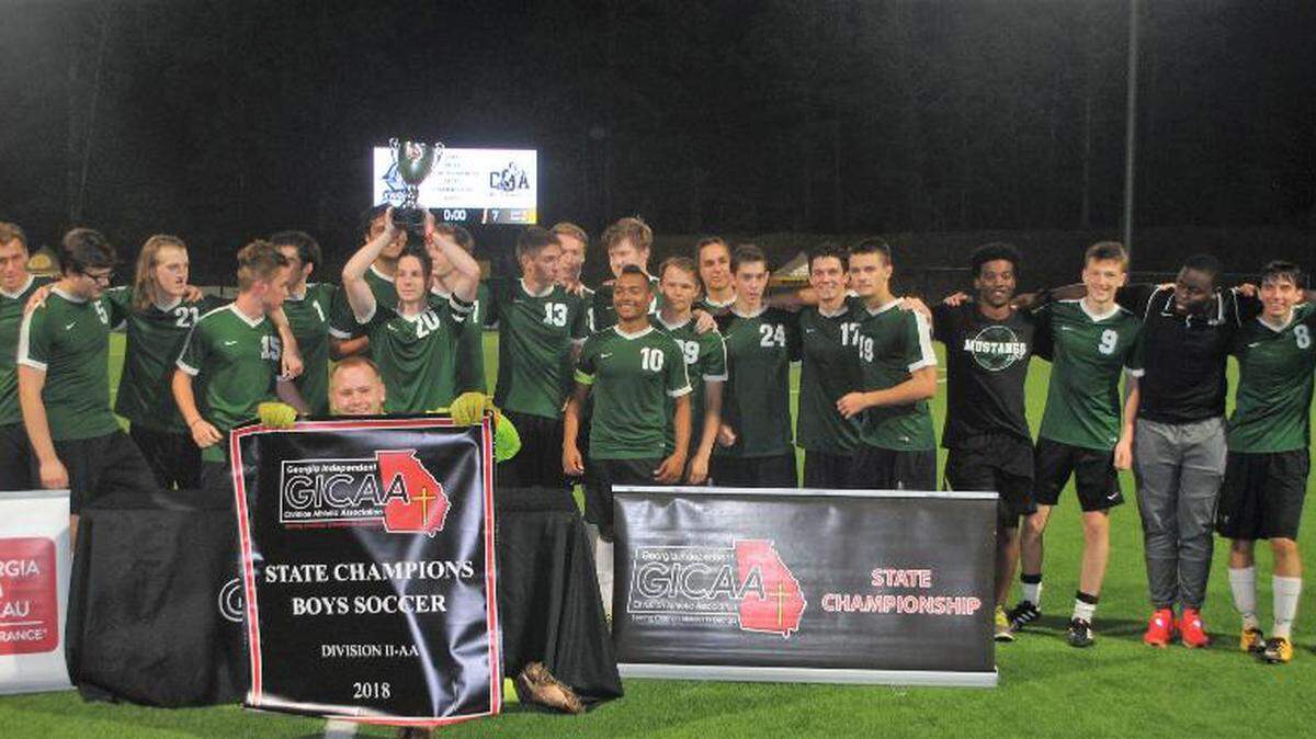 Home-schoolers with the Central Georgia Arts and Athletics Mustangs soccer squad won the GICAA Division II-AA championship title May 5.