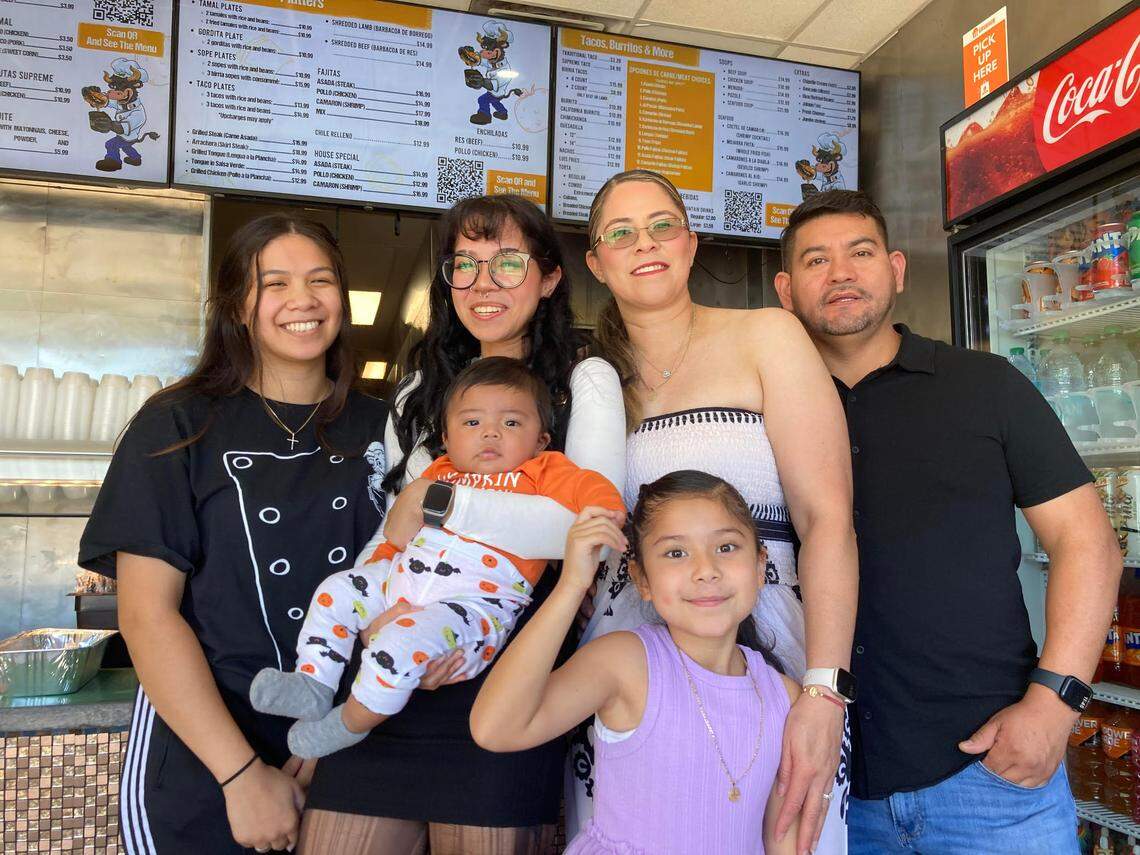 Luis Mexican Food & Grill owner Luis Montes De Oca, far right, and his family from left to right, Yelin Quevedo Martinez, Ashley Quevedo Martinez, 5-month-old Isaac Martinez, Mayeli Martinez Diaz, and 7-year-old Naomi Montes De Oca.