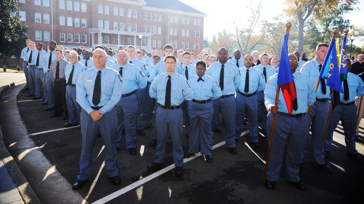 Georgia Department of Corrections cadets and trainers before the 2010 ribbon cutting for the department’s training facility and offices in Forsyth. A labor strike of the incarcerated would come about month later. GDC lost over 2,000 correctional officers in the following year.