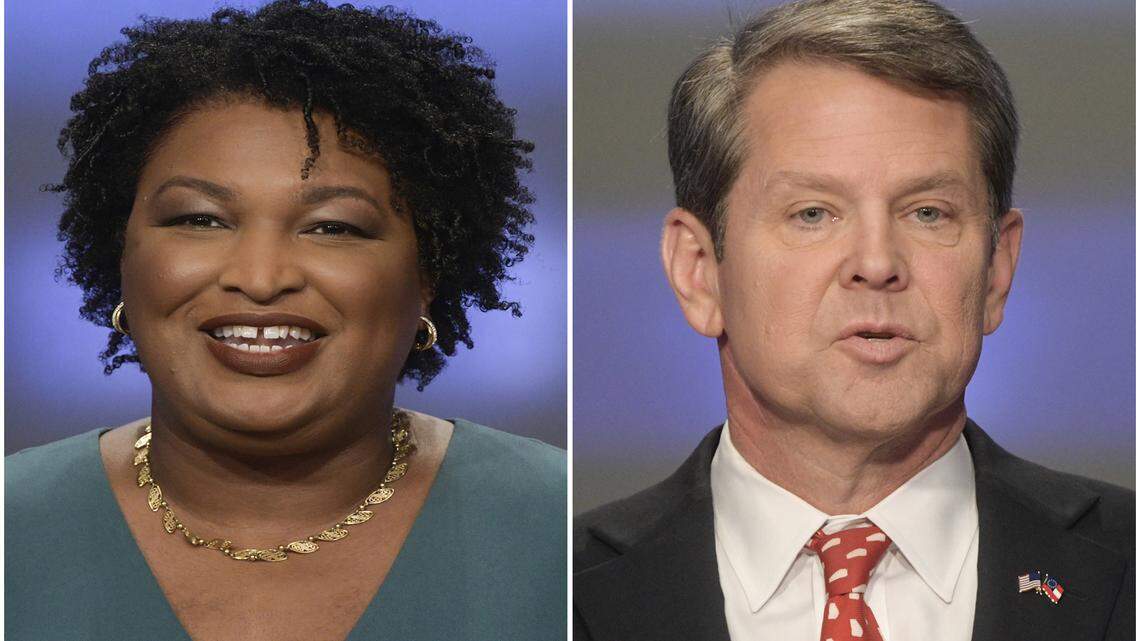 This combination of photos shows Georgia gubernatorial candidates Stacey Abrams, left, and Brian Kemp.