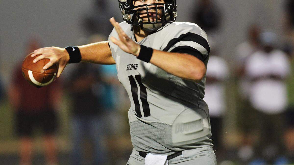 Houston County quarterback Jake Fromm sets to throw during first-half action against Veterans.