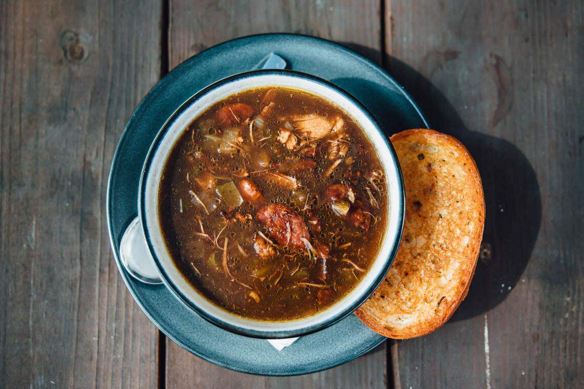 Duck and andouille gumbo at Walk-On’s Sports Bistreaux. The first Georgia location of this Baton Rouge-based restaurant featuring Louisiana-inspired cuisine, opens at Rigby’s in Warner Robins.