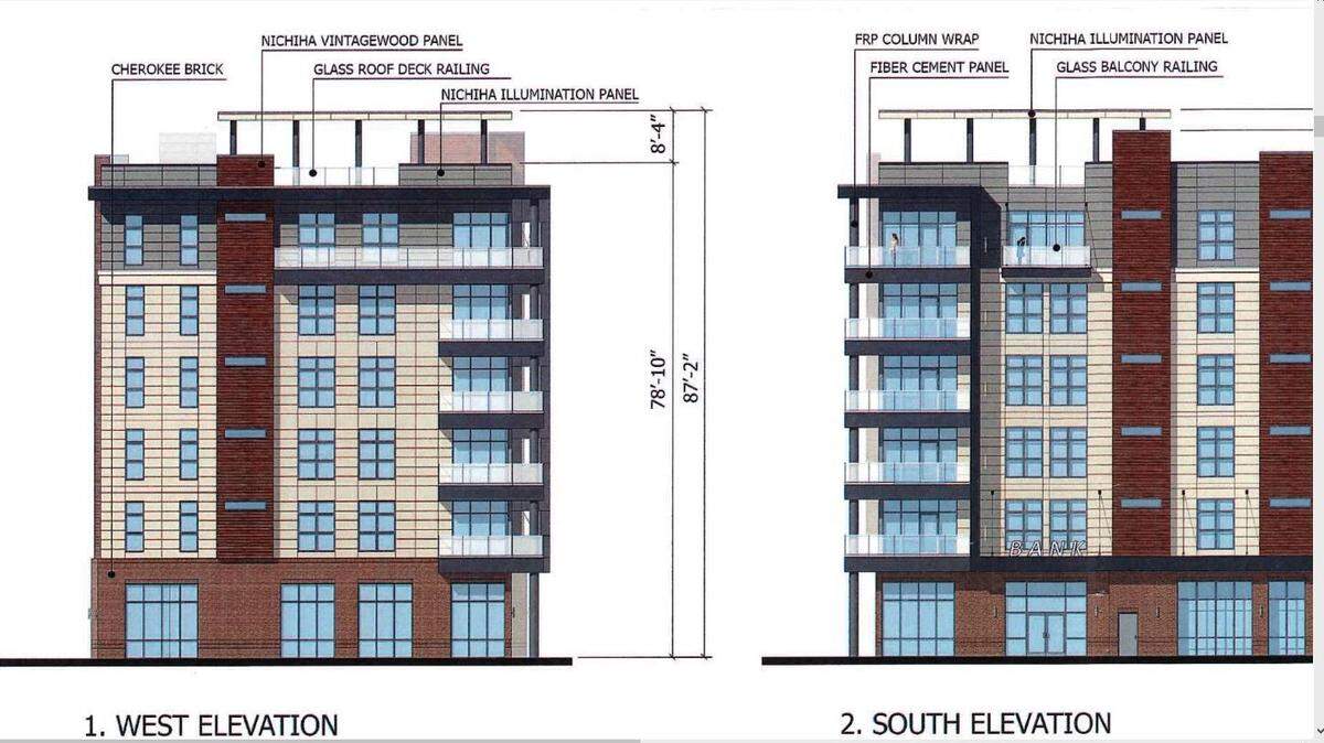 A rendering of the six-story building with a bank on the first floor and 10 condominiums on the upper floors planned at 423 Mulberry St. in downtown Macon.
