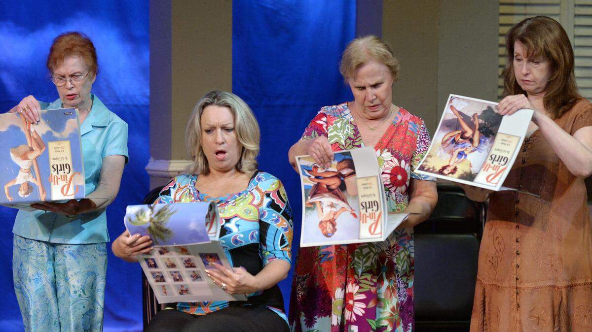 JASON VORHEES/THE TELEGRAPHFrom left, Nelda Tawse, Kim Cooper, Janice Marshall and Shelley Kuhen rehearse a scene from Theatre Macon's production of "Calendar Girls," which opens tonight.