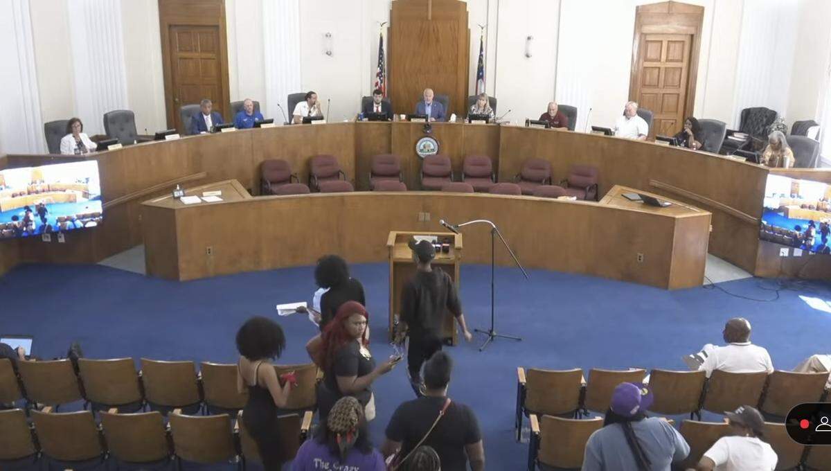 Around 10 people – including Brittany Pool, a manager of Midtown Daiquiri Bar & Grill in Macon – walked out of the Macon-Bibb County Commission Chamber during a pre-commission meeting on Tuesday, May, 20, 2025. They left a few minutes after the meeting started.