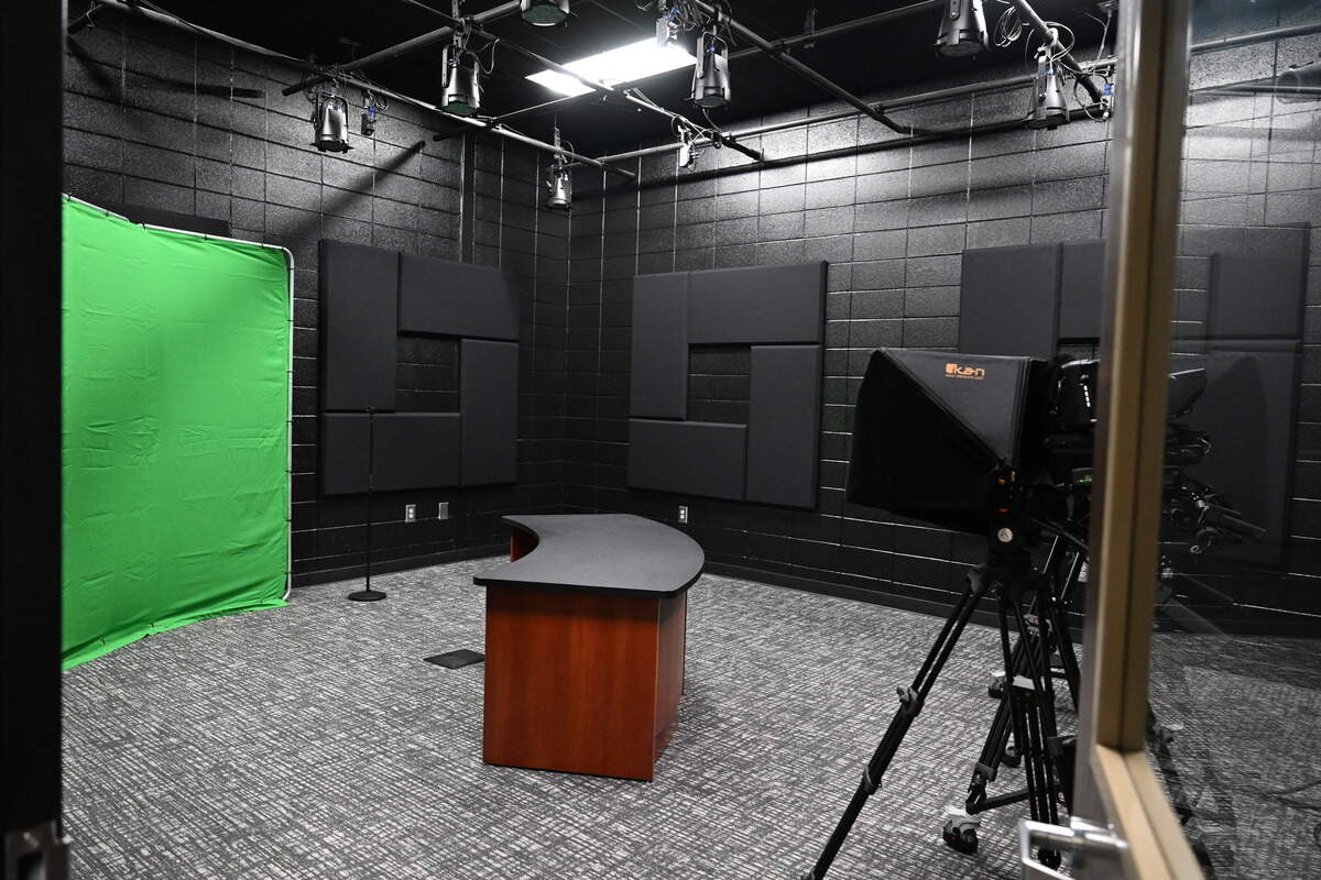 A new industry standard studio space for the Audio-Video Technology and Film pathway sits inside the Monroe County College and Career Academy on Thursday, Aug. 14, 2025, in Forsyth, Georgia. The new facility welcomed students on Aug. 1 and offers updated, state of the art career training. 