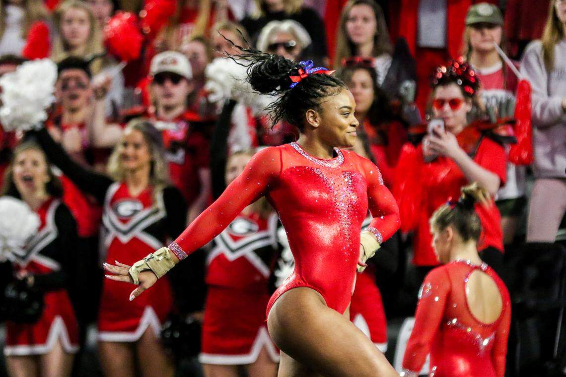 Georgia gymnast Soraya Hawthorne during a gymnastics meet against LSU at Stegeman Coliseum in Athens, Ga., on Friday, Jan. 10, 2020.