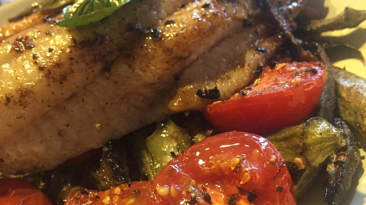 Pan Seared Catfish with Roasted Okra and Tomatoes is a healthy alternative to fried versions of these summer staples.