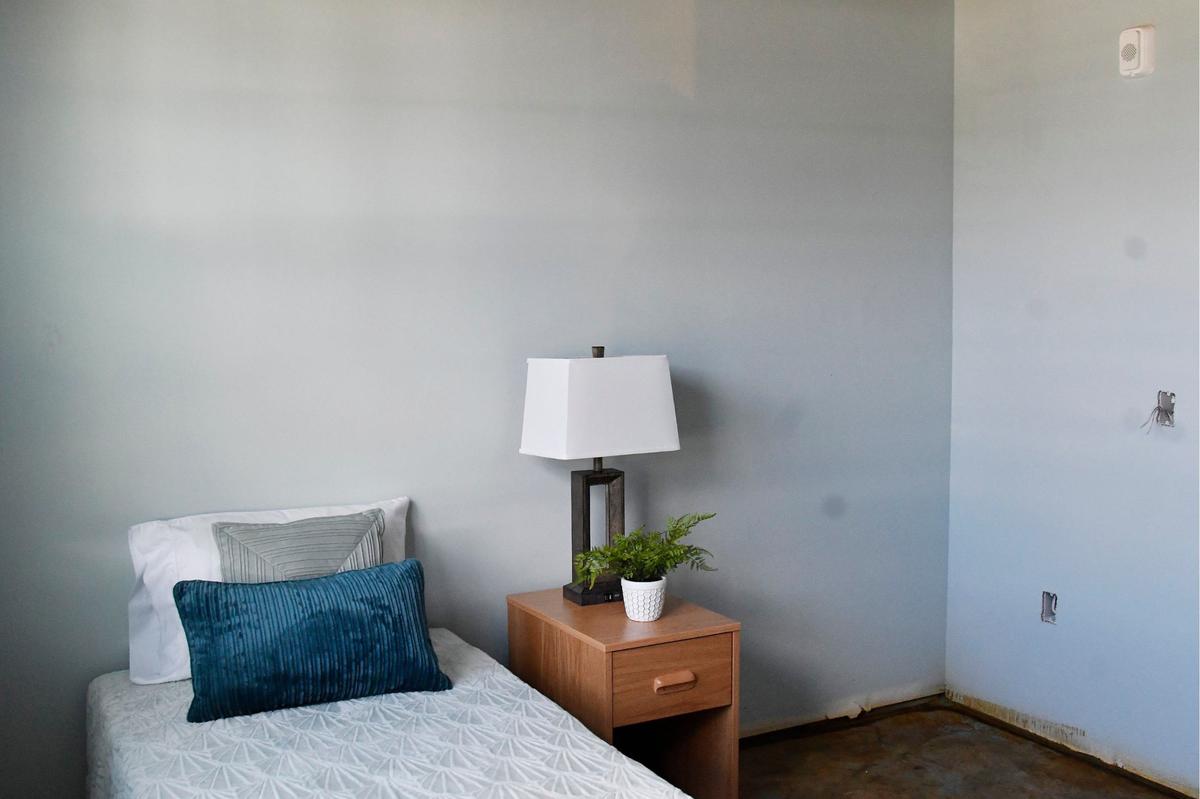 A model of one of the respite rooms sits in the new Sheridan Health Center on Monday, May 20, 2024, in Macon, Georgia. The new complex will be comprised of 82 beds of affordable housing and a 12 bed medical respite.