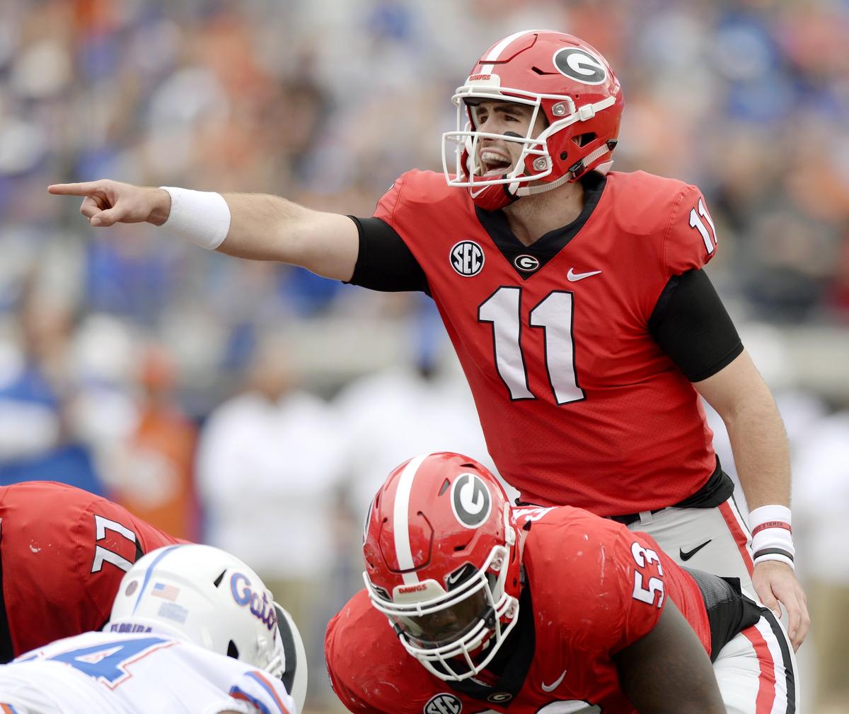 SPECIAL TO THE TELEGRAPH BY EVAN RODENROTH,  Jacksonville, Florida, 10/27/2018:  Georgia quarterback Jake Fromm threw for 240 yards and three touchdowns in Georgia’s 36-17 win over Florida Saturday.