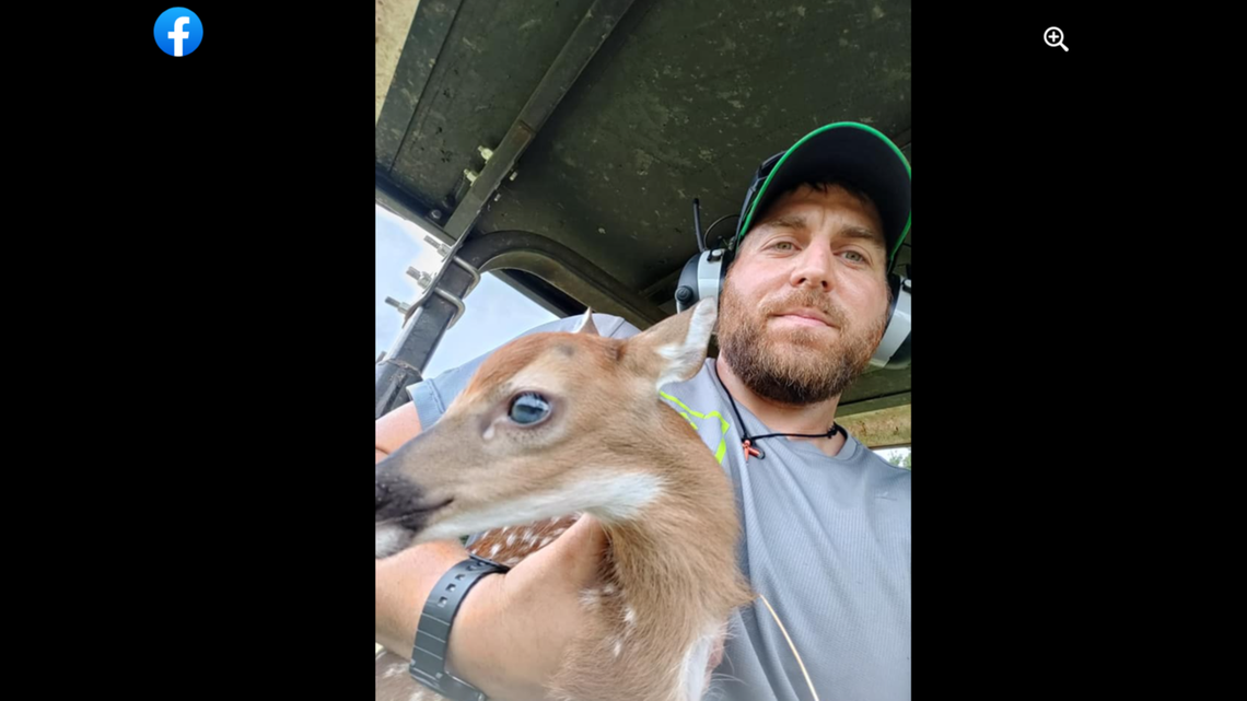 A Georgia farmer saved a fawn hidden in his hayfield after he nearly ran over it.