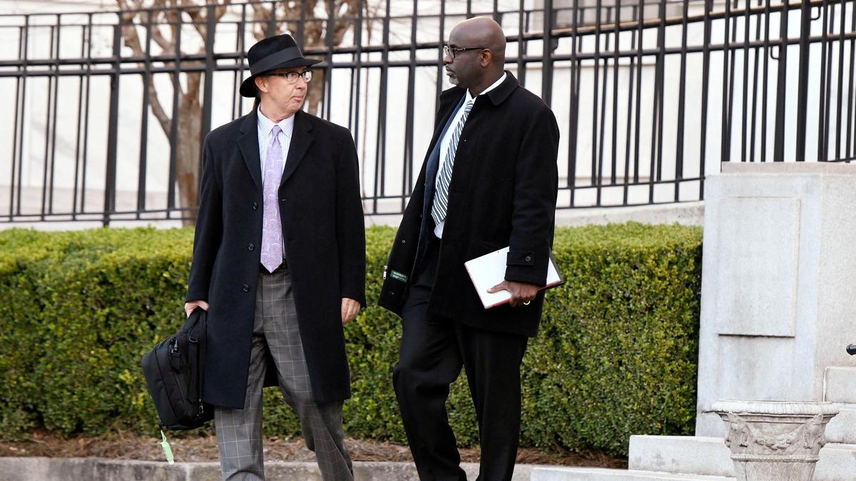 JASON VORHEES/THE TELEGRAPH Macon, GA, 02/01/2019: Dave L. Carty and his attorney Frank Hogue leave U.S. District Court Friday afternoon. Carty was acquitted on 12 of 13 charges in multimillion-dollar Bibb-schools computer-sale scheme.