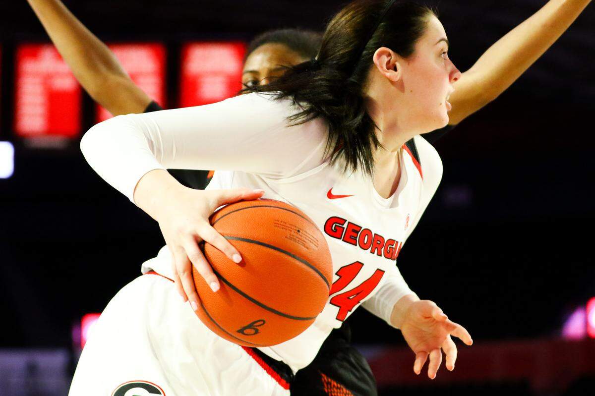 Georgia center Jenna Staiti (14) during a game against Mercer at Stegeman Coliseum in Athens, Ga., on Thursday, Nov. 21, 2019.
