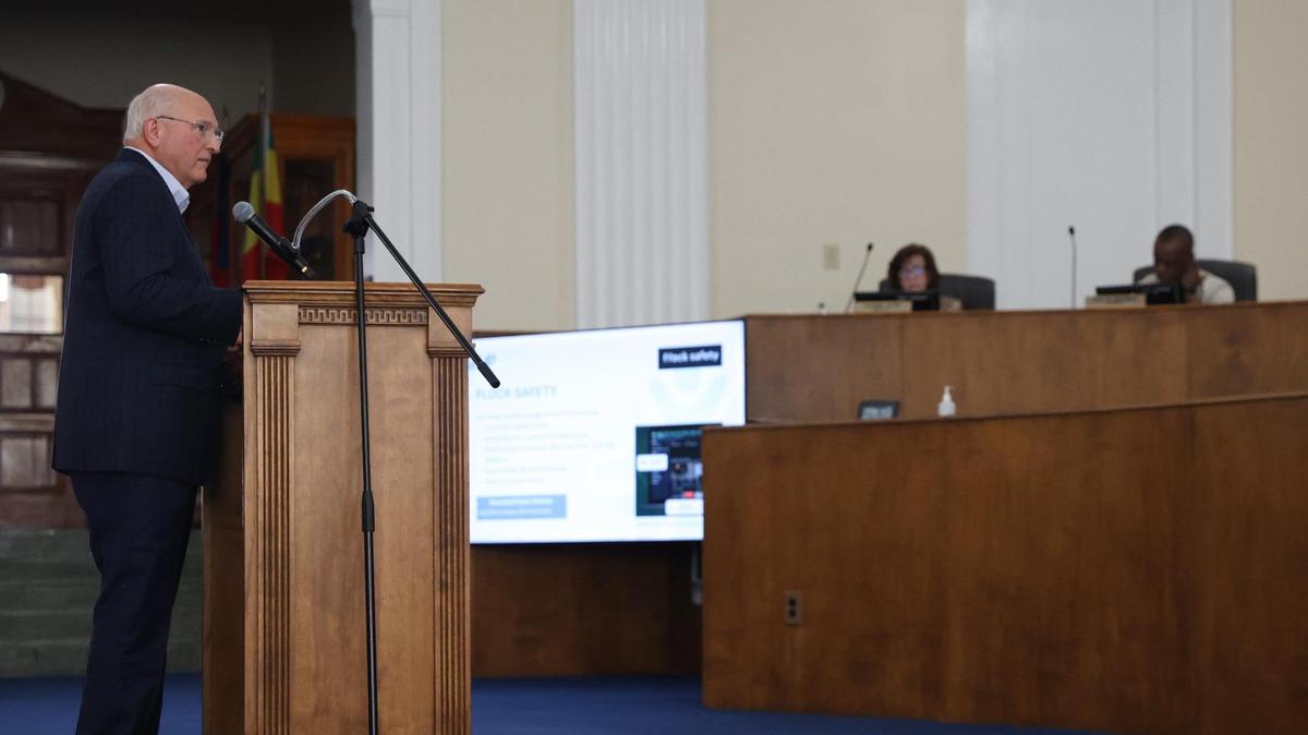Bibb County Sheriff David Davis speaks at the Board of County Commissioners pre-commission meeting providing an update on the Macon Violence Prevention plan on Tuesday, March 4, 2025, at Macon City Hall in Macon, Georgia. The Macon Violence Prevention plan aims to find solutions to reduce violent crime and strengthen community in Macon. It is evaluated annually by local law enforcement and government.