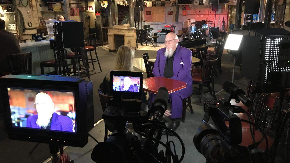 Michael Ventimiglia, founder of Big Mike and the Booty Papas, is interviewed for the documentary “The Macon Sound.”