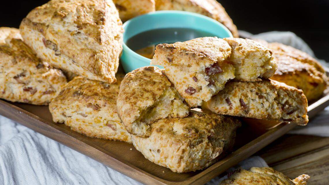 Teddi Wohlford's Cheddar and Bacon Scones are made with extra-sharp cheddar and applewood smoked thick-sliced bacon.