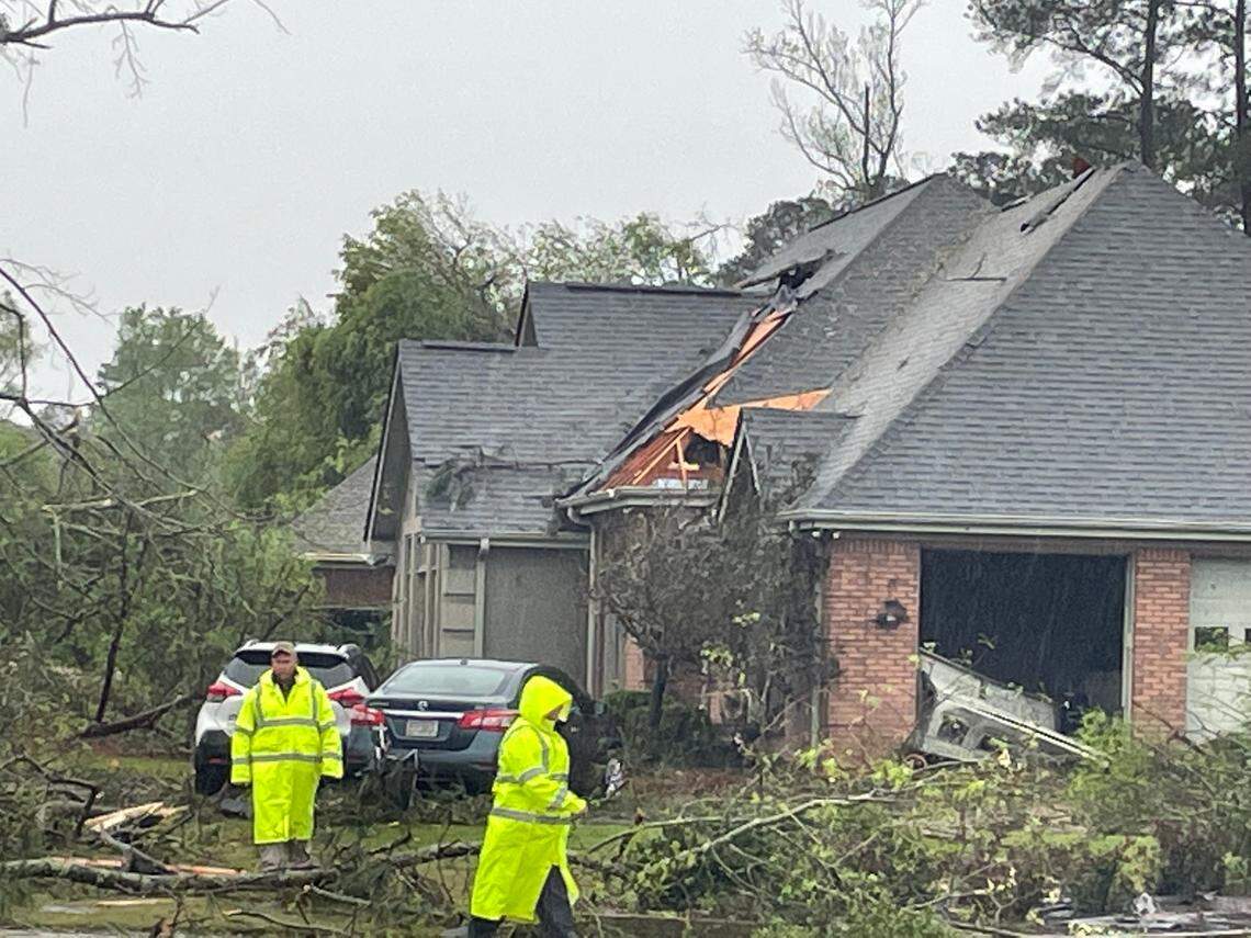 A potential tornado damaged homes in Statham’s Landing in Houston County Tuesday afternoon. National Weather Service staff are expected to conduct an initial assessment of the storm soon.