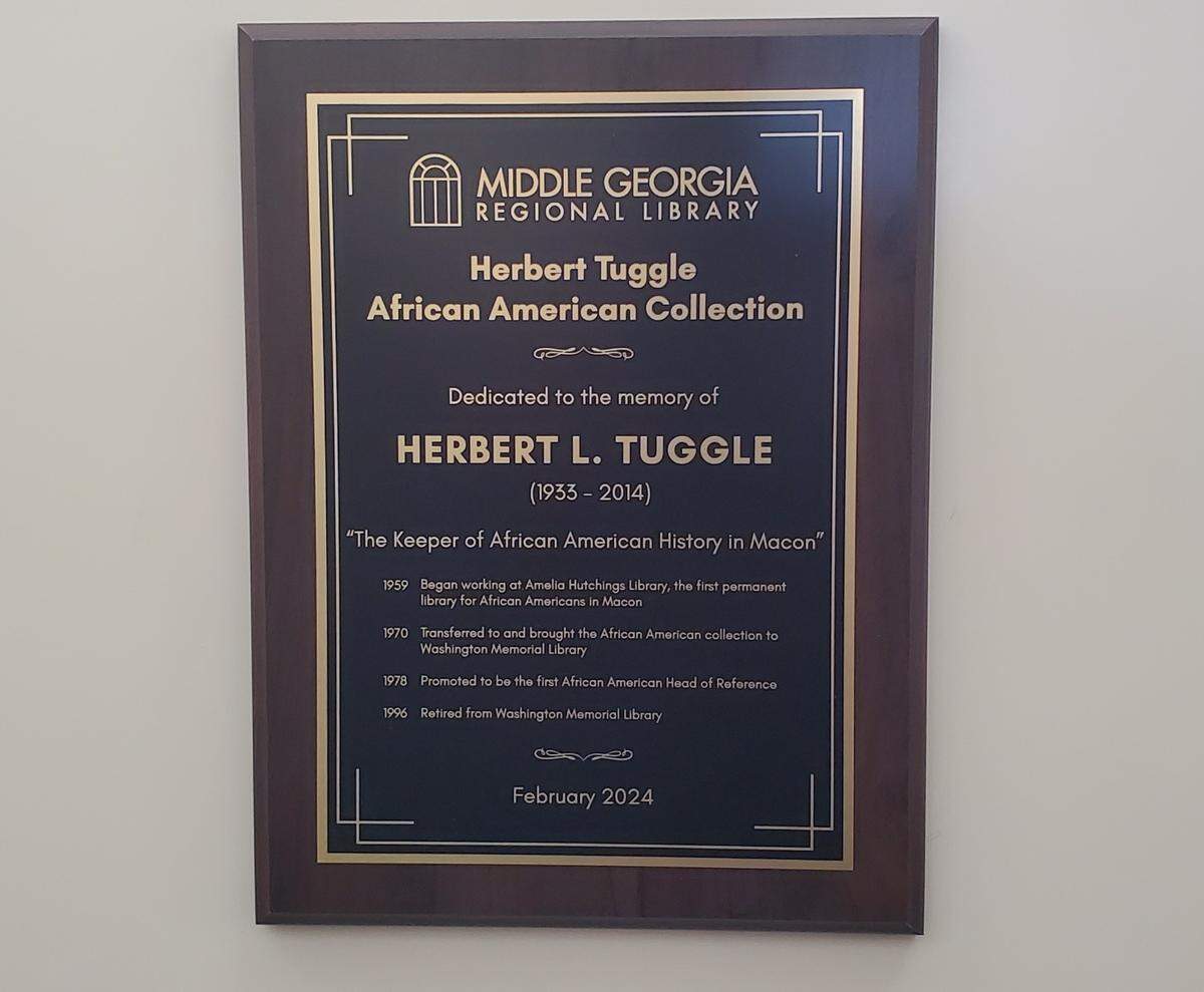 A plaque honoring “The keeper of African American history in Macon.”