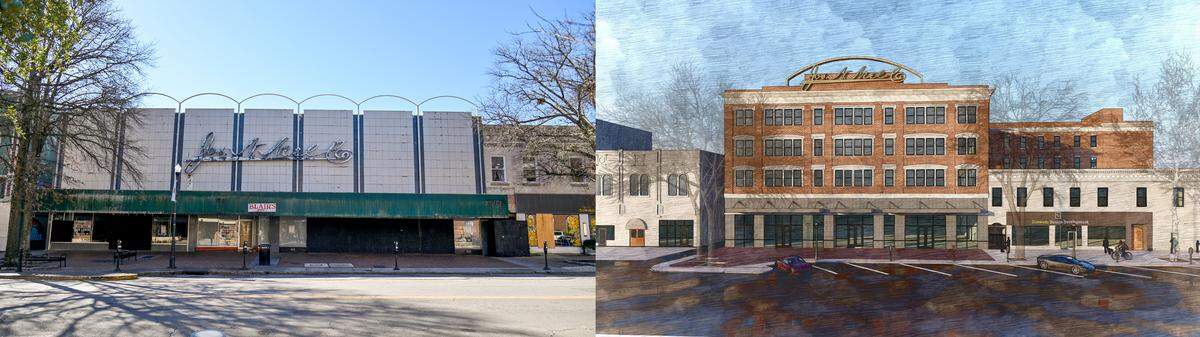 The Neel’s Lofts project calls for the construction of a 107,000-square-foot, four-story building where the old Joseph N. Neel and Blair’s stores now stand in downtown Macon. A recent photo and what’s planned.