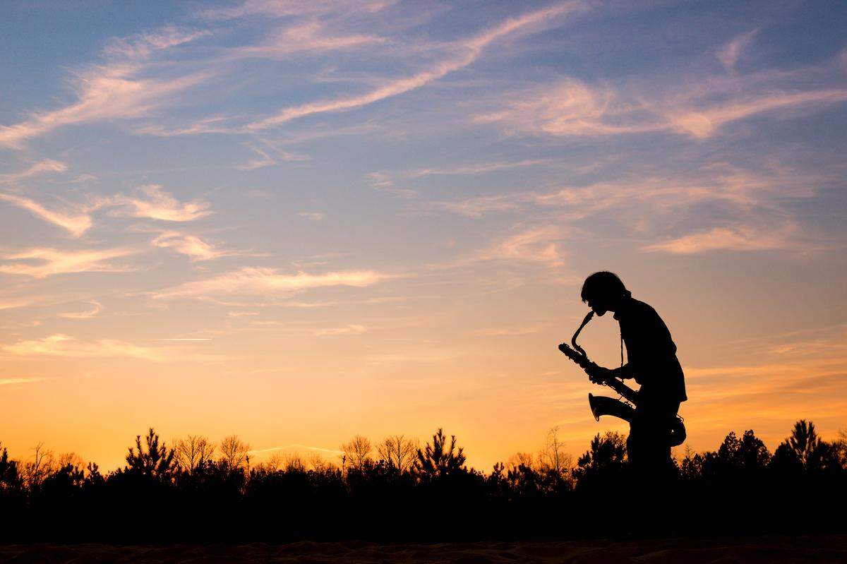 Veterans High School band member Dante Knowles playing saxophone.