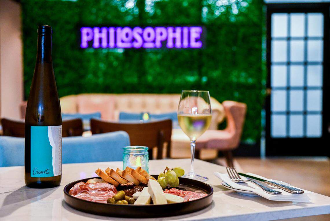 Small charcuterie board and glass of Riesling at Philosophie at 616 Poplar St. in Macon.