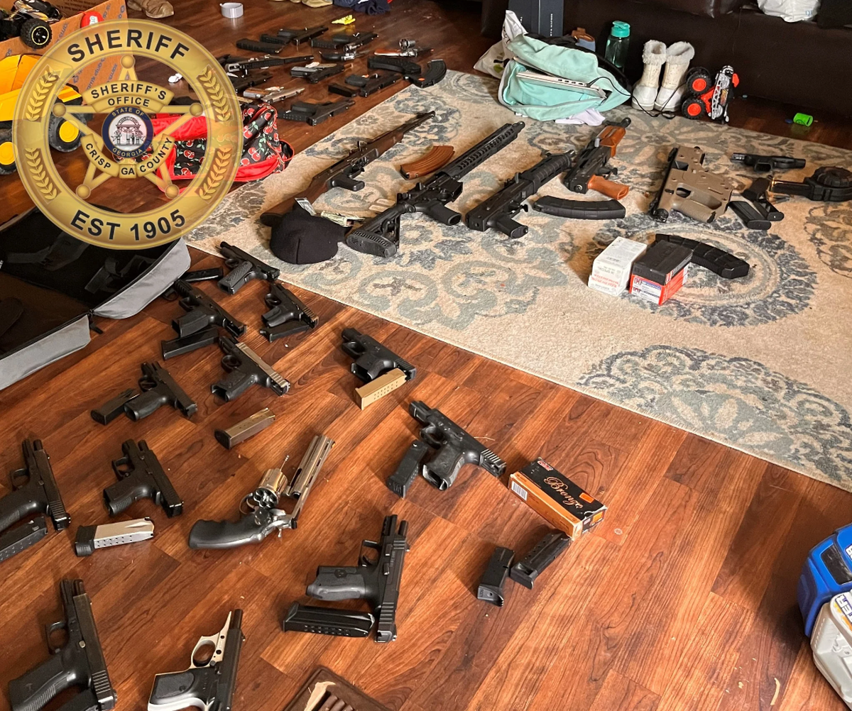 The 31 guns recovered by the Crisp County Sheriff’s Office in Rontavious Jackson’s home in Cordele on April 12, 2023. He and another assailant stole 62 guns from Howard’s Pawn and Jewelry on April 5, 2023, at around 3 a.m. Jackson is expected to plead guilty in federal court on August 13, 2024.