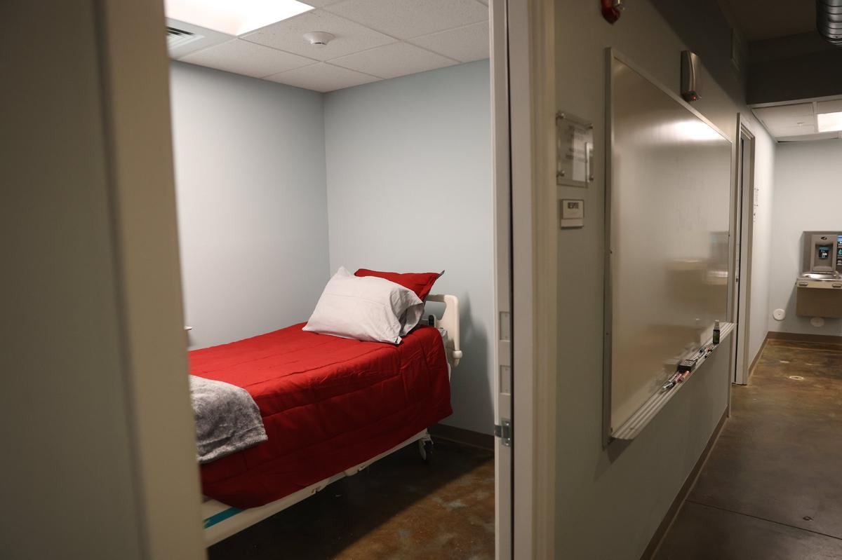 One of the furnished medical respite rooms sits inside of the Sheridan Medical Respite on Tuesday, Sept. 10, 2024, in Macon, Georgia. The newly opened medical center is operated by Depaul USA and offers 12 beds to recuperate after a hospital stay to those who may not otherwise have a place to recover.