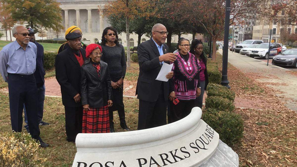 The Dr. Martin Luther King, Jr. Commission held a wreath-laying ceremony Tuesday at Rosa Parks Square in recognition of Parks igniting the Civil Rights movement.