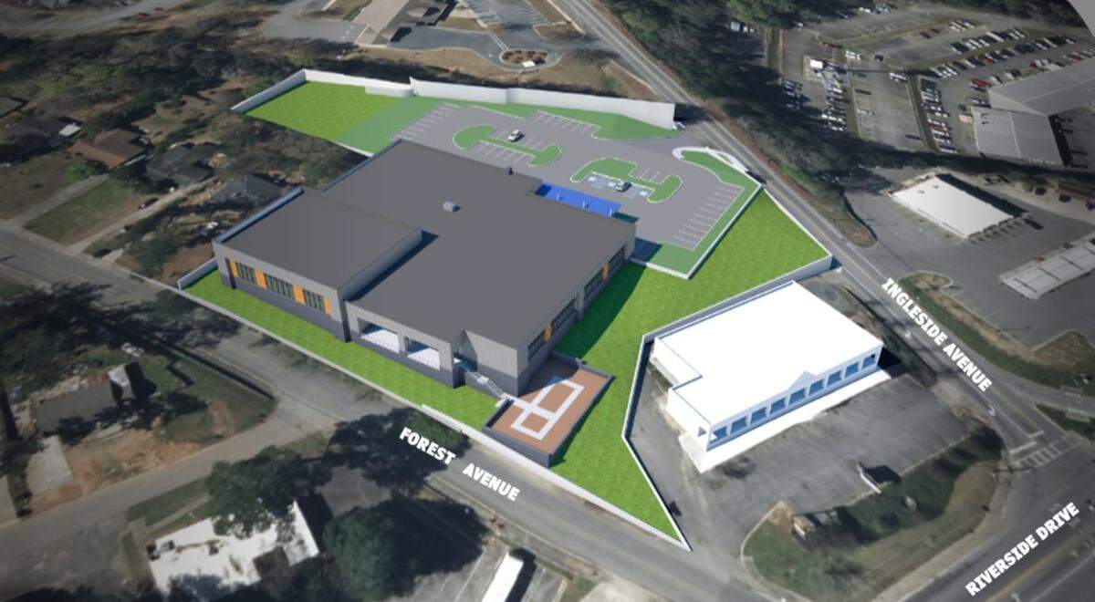 A model shows what the River Edge Behavioral Health Peer Support and Community Adult Center will look like in 2026, on the corner of Ingleside Avenue and Riverside Drive in Macon, Ga.