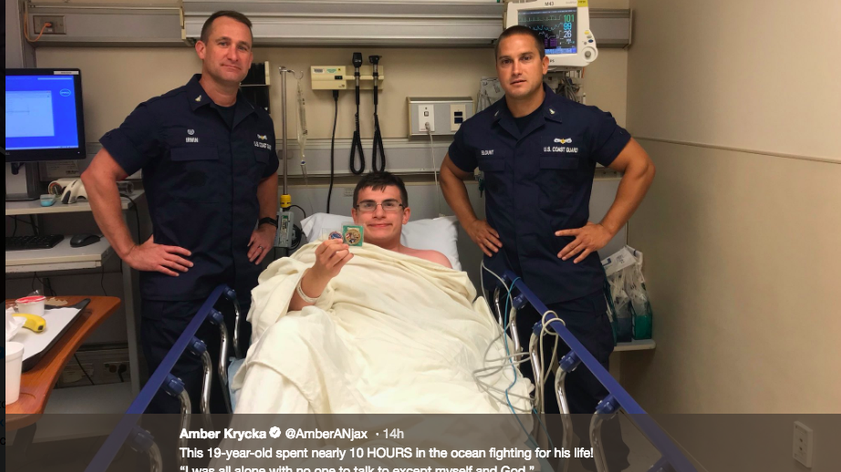 19-year-old  Blake Spataro was sucked out to sea for more than eight hours Tuesday near St. Simons Island, Georgia, after a rip current pulled him out to the ocean. A Coast Guard search did not locate him for hours, and he eventually drifted to land.