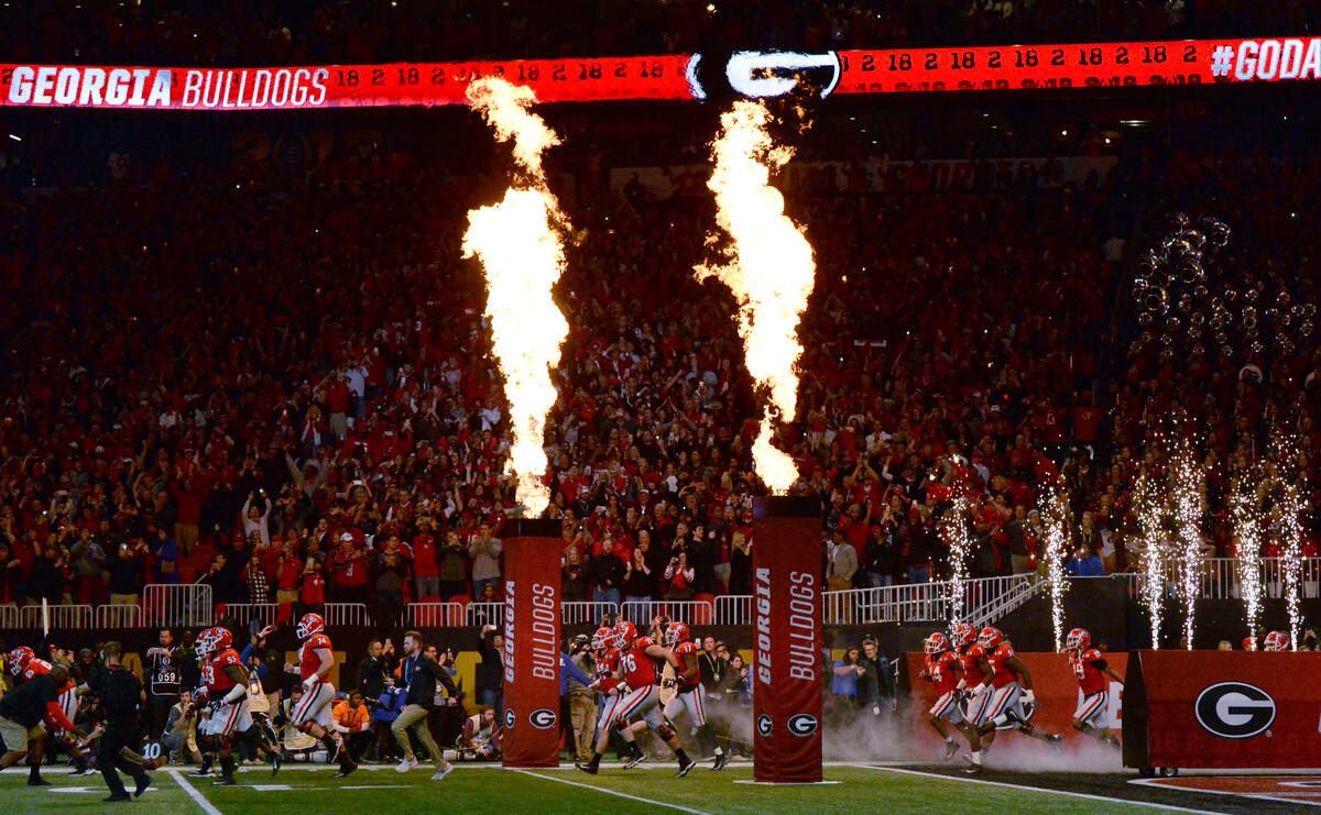 JASON VORHEES/THE TELEGRAPH Atlanta, GA, 01/08/2018: Georgia players take the field prior to the National Championship game against Alabama Monday night in Atlanta.
