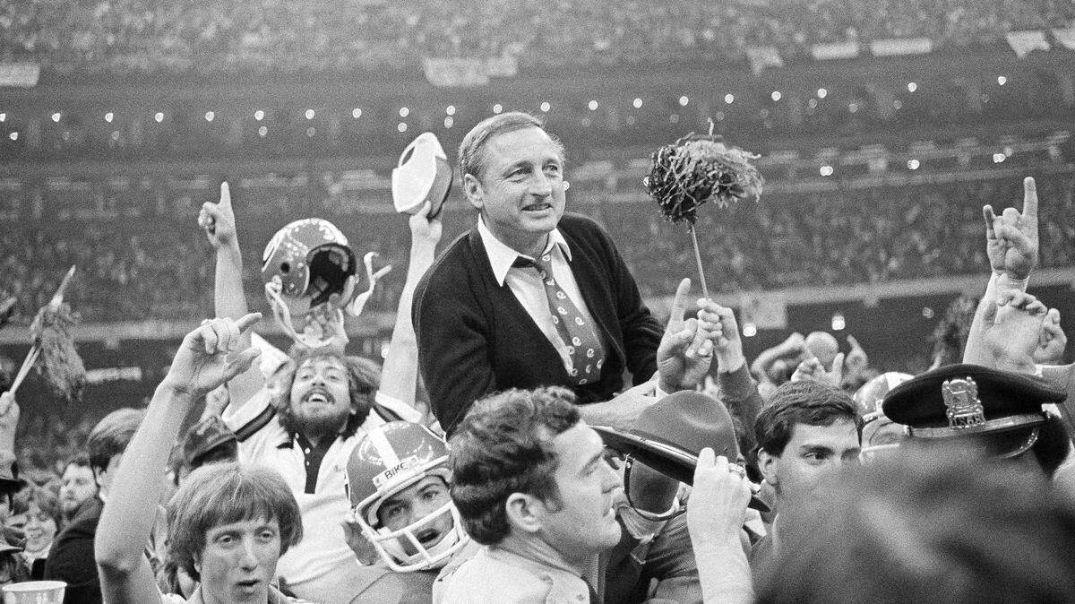 Former Georgia head coach Vince Dooley was carried off the field following the 1981 Sugar Bowl win over Notre Dame, which gave the Bulldogs the 1980 national championship.
