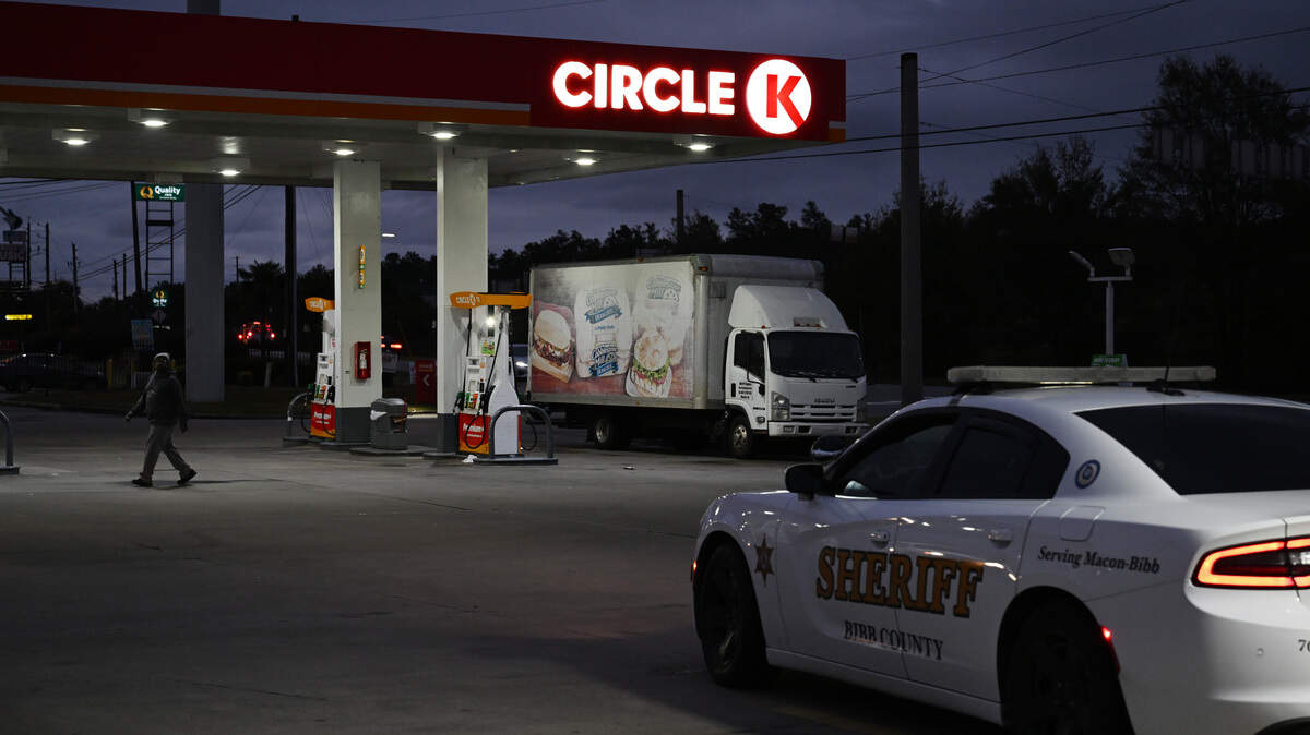 A Bibb County Sheriff’s Office patrol car sits outside of the Circle K off of Chambers Road on the morning on Thursday, Oct. 30, 2025, in Macon, Georgia. A Bibb County Sheriff’s Office deputy shot and killed a man in the early-morning hours Thursday, according to the sheriff’s office.