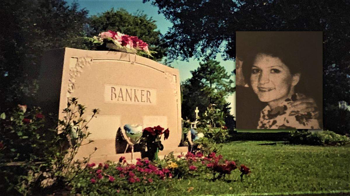 Alice D. Banker, pictured here, inset in a photograph of her grave in Houston, Texas, was murdered while on a business trip to Macon in May 1991. Her killer is serving life in prison.