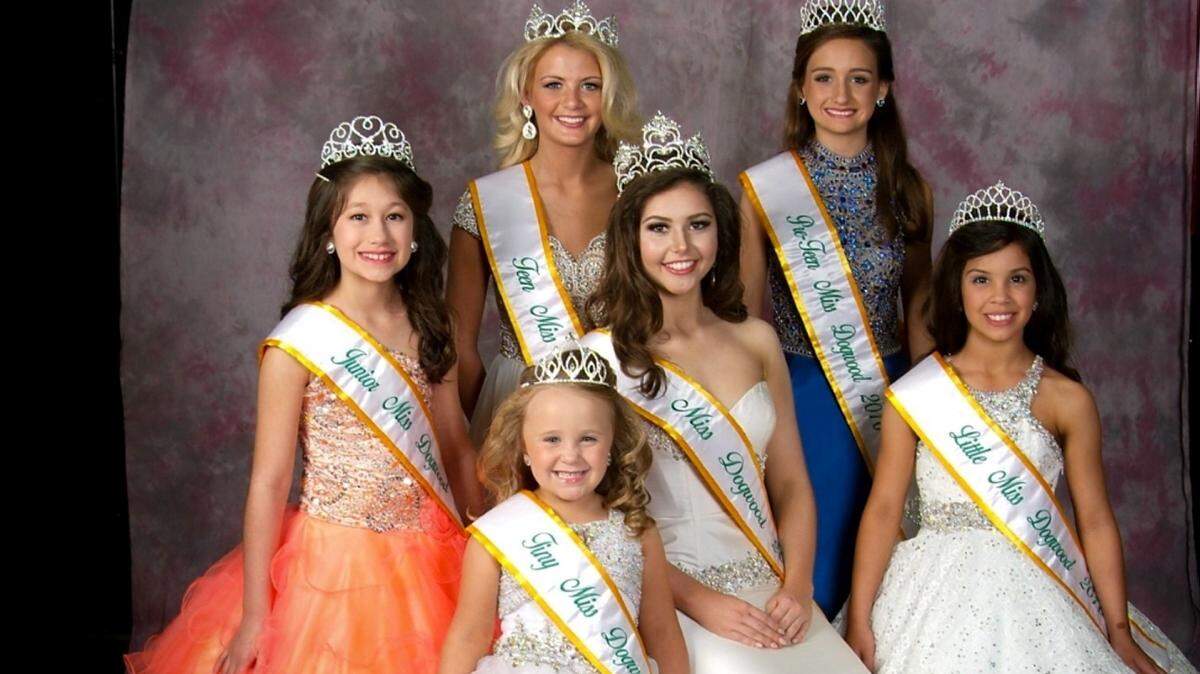 The 2016 Dogwood queens are, from left in front row, Junior Miss Dogwood Tyler Anne Pope, Tiny Miss Dogwood Cali Grace Williamson, Miss Dogwood Melanie Wood and Little Miss Dogwood Olivia Rozell; and from left in second row, Teen Miss Dogwood Emily Rowland and Pre-Teen Miss Dogwood Mary Helen Hartman.