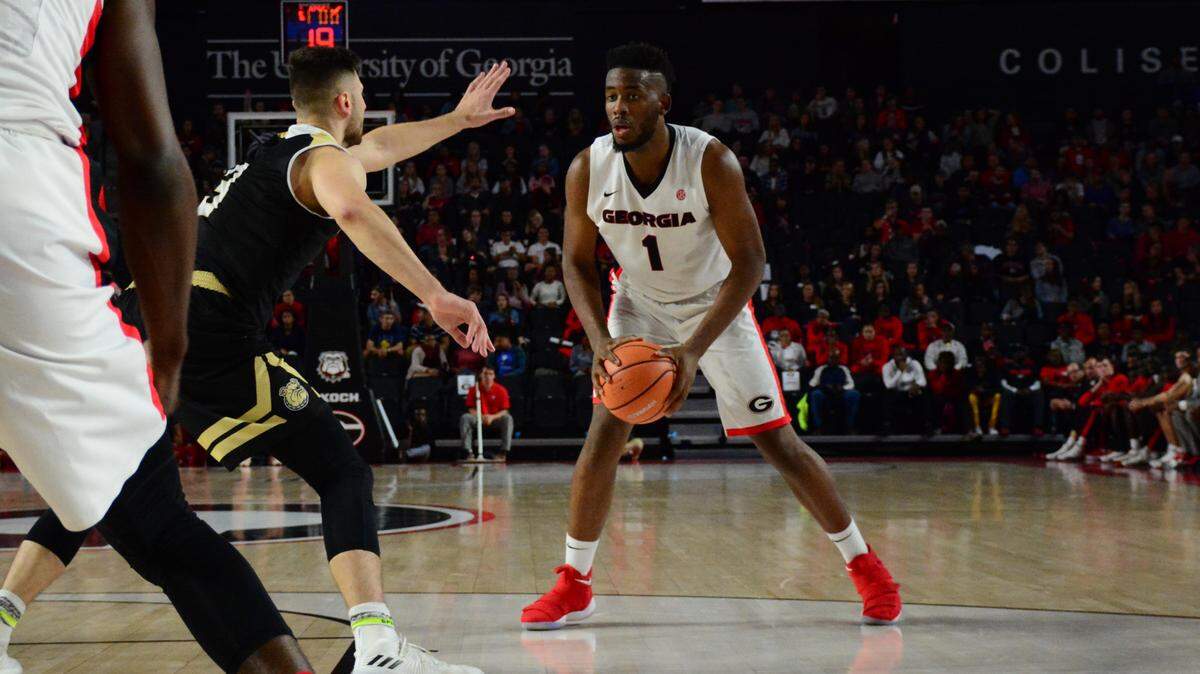 Georgia forward Yante Maten sizes up a defender against Bryant.