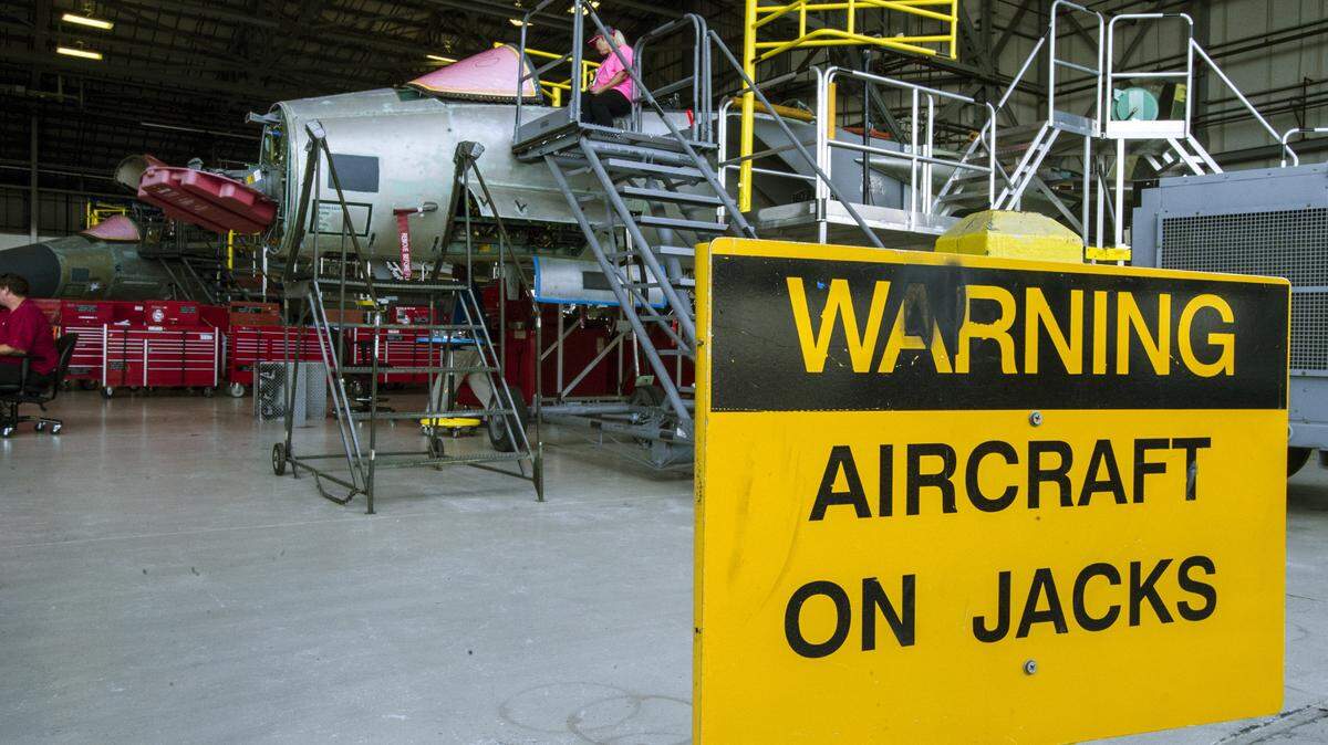 An F-15 being repaired at Robins Air Force Base.